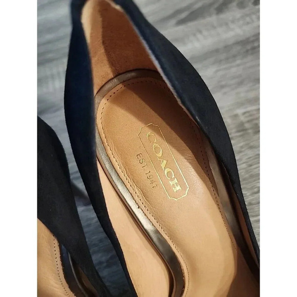 Coach Selma Suede Peep Toe Platform Heels Black Stiletto 4" Sz 7.5 B - Picture 7 of 13